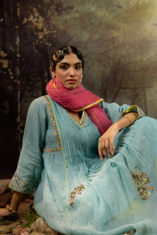 Ice Blue 5 Boota Kurta Set