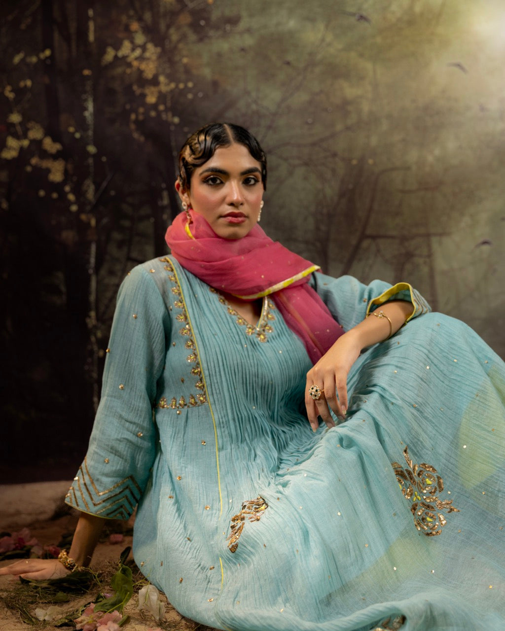 Ice Blue 5 Boota Kurta Set