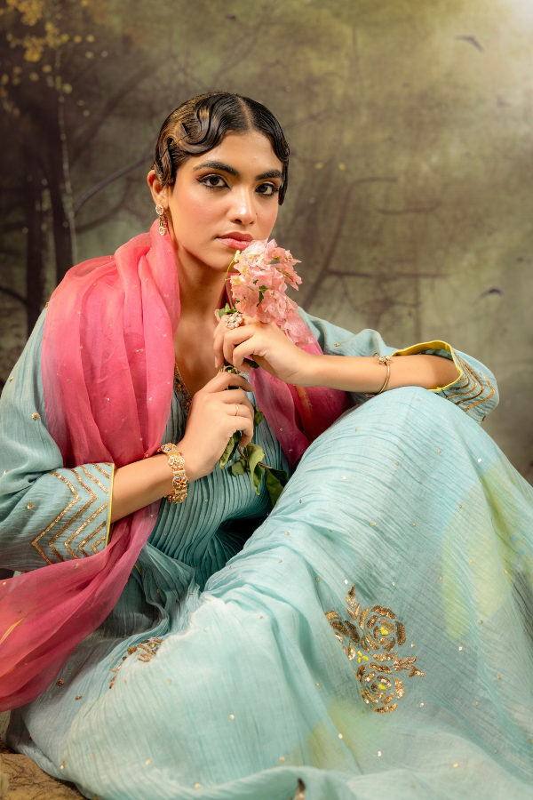 Ice Blue 5 Boota Kurta Set
