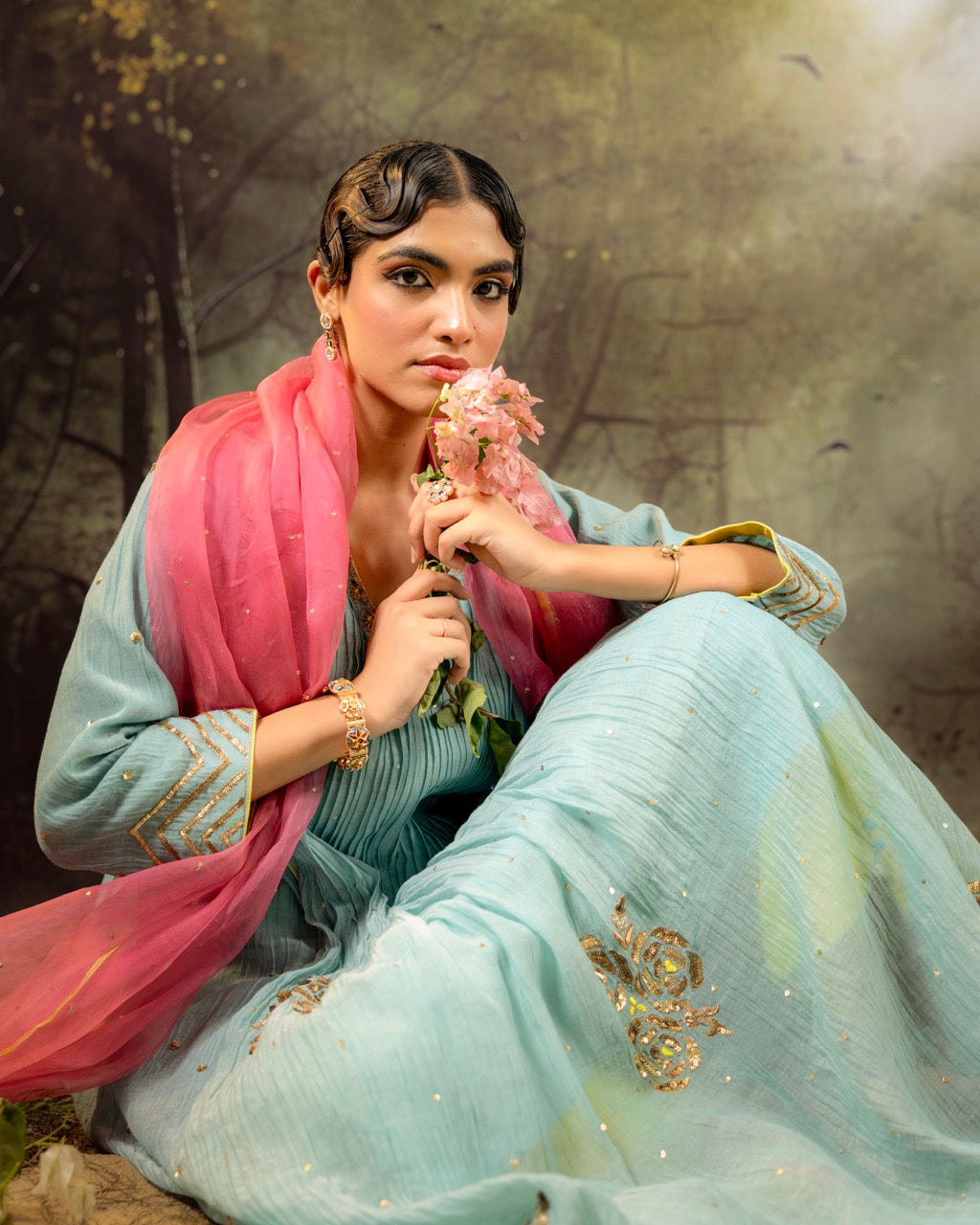 Ice Blue 5 Boota Kurta Set