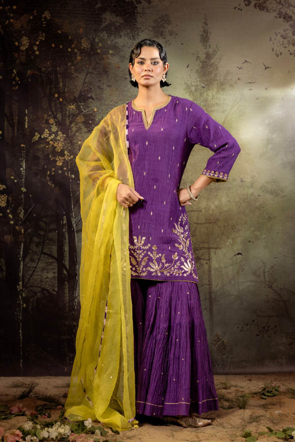 Purple Daman Lappa Sharara Set