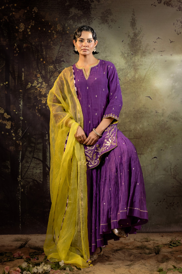 Purple Daman Lappa Sharara Set