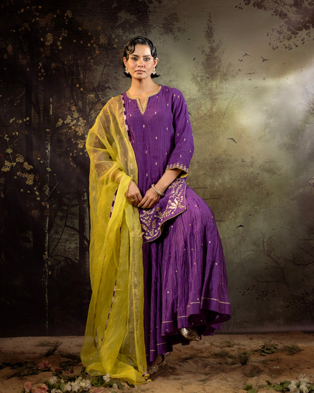 Purple Daman Lappa Sharara Set