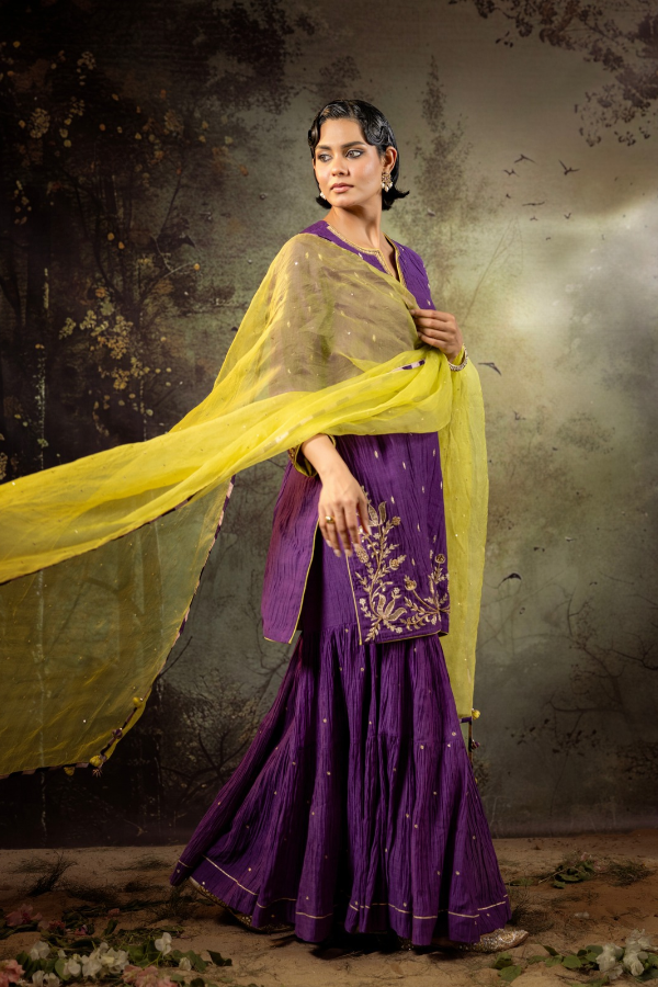 Purple Daman Lappa Sharara Set