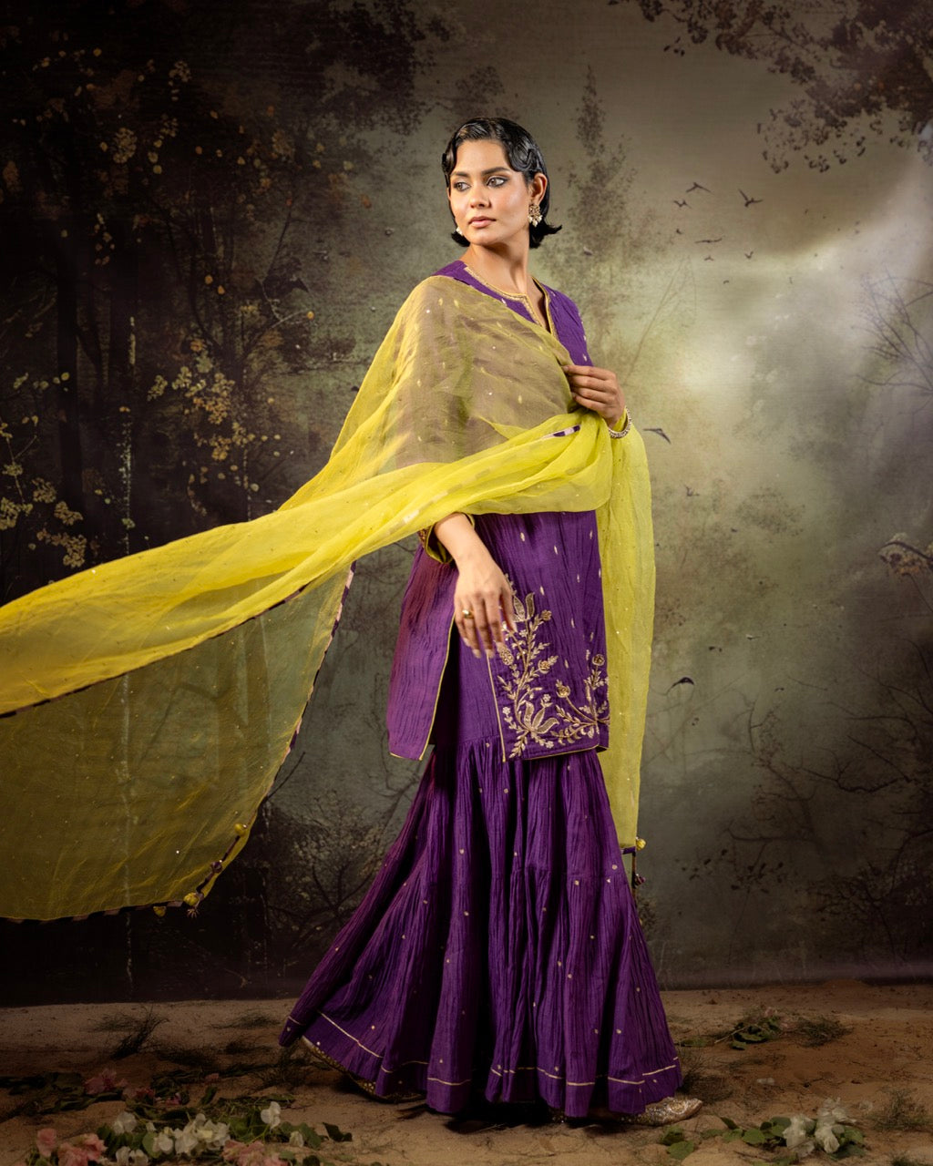 Purple Daman Lappa Sharara Set