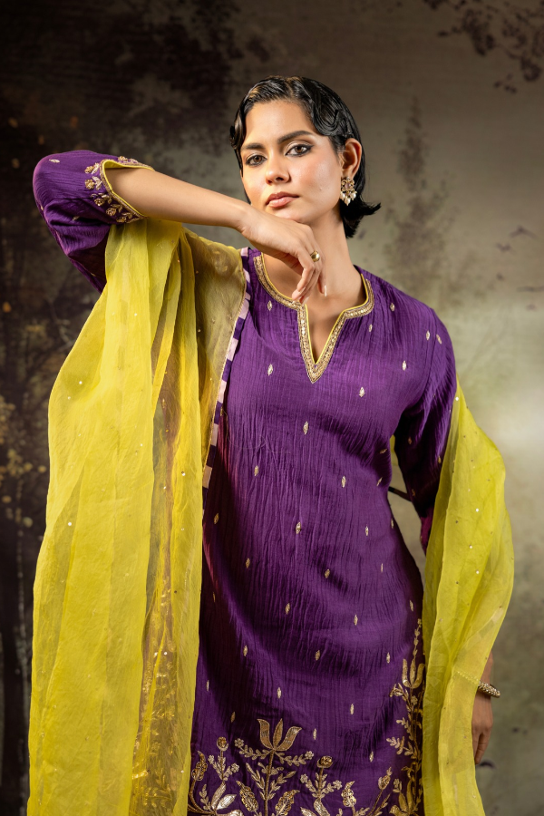 Purple Daman Lappa Sharara Set