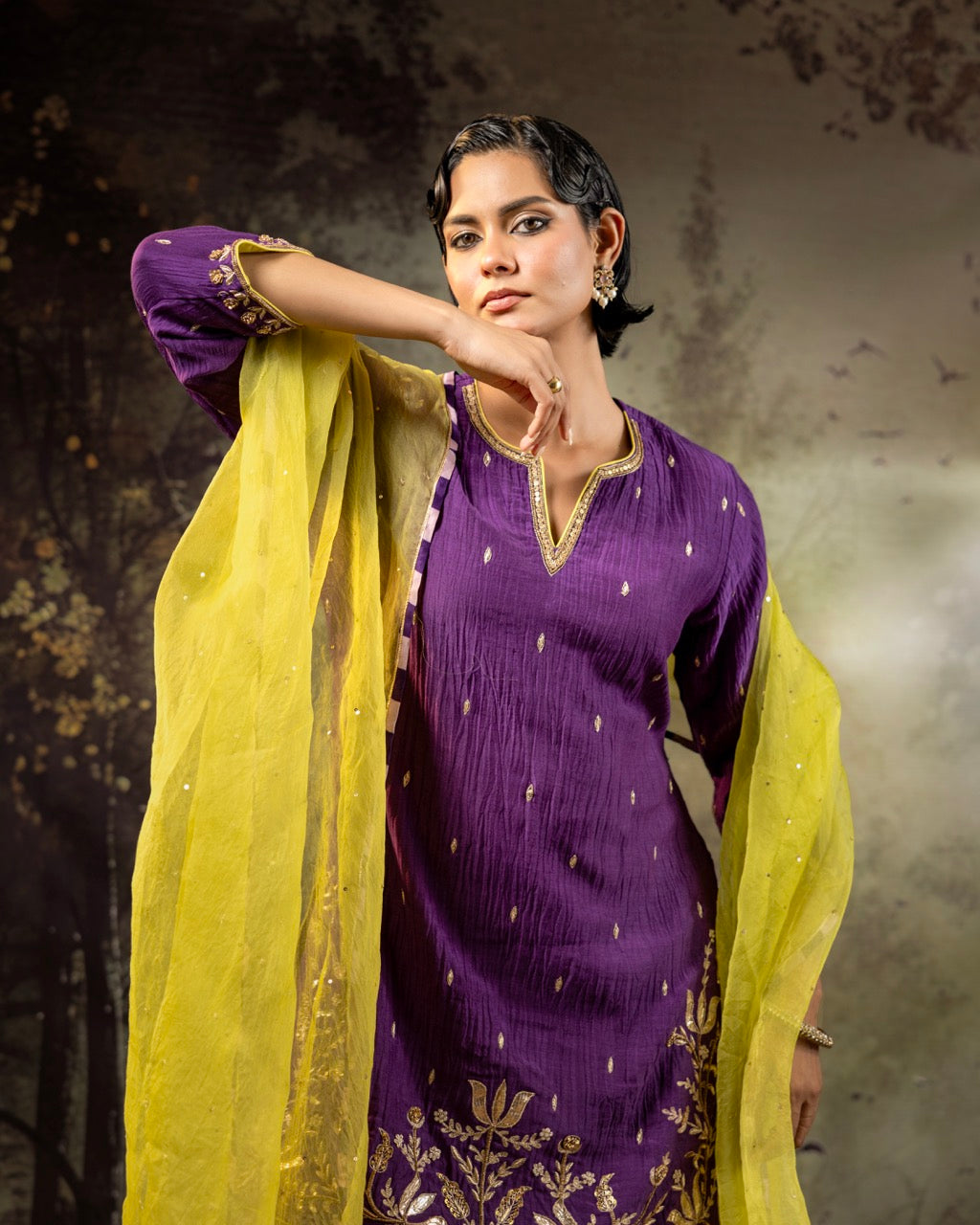 Purple Daman Lappa Sharara Set