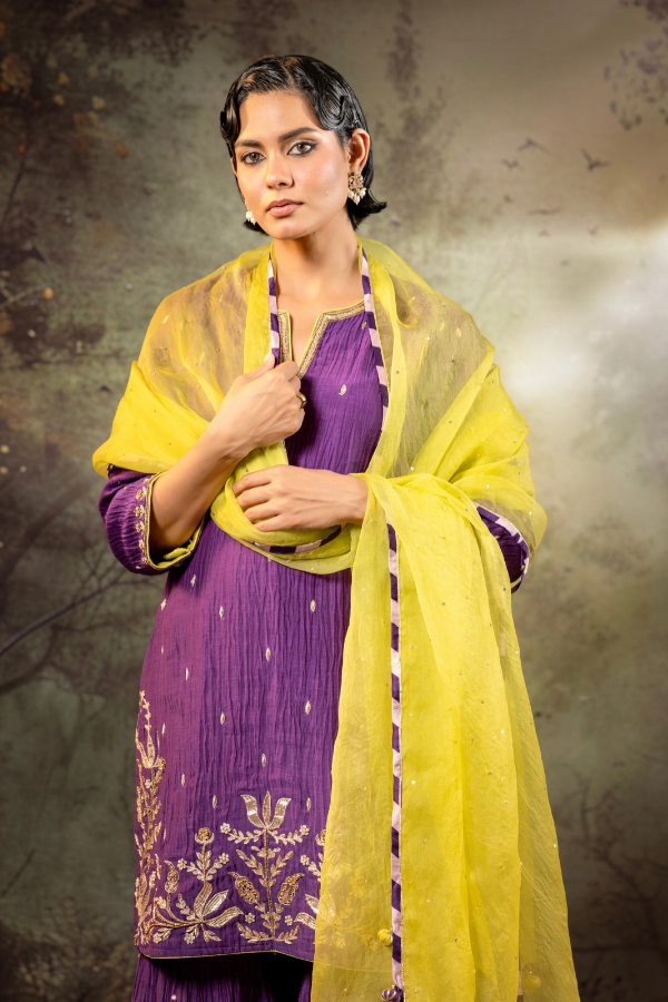 Purple Daman Lappa Sharara Set
