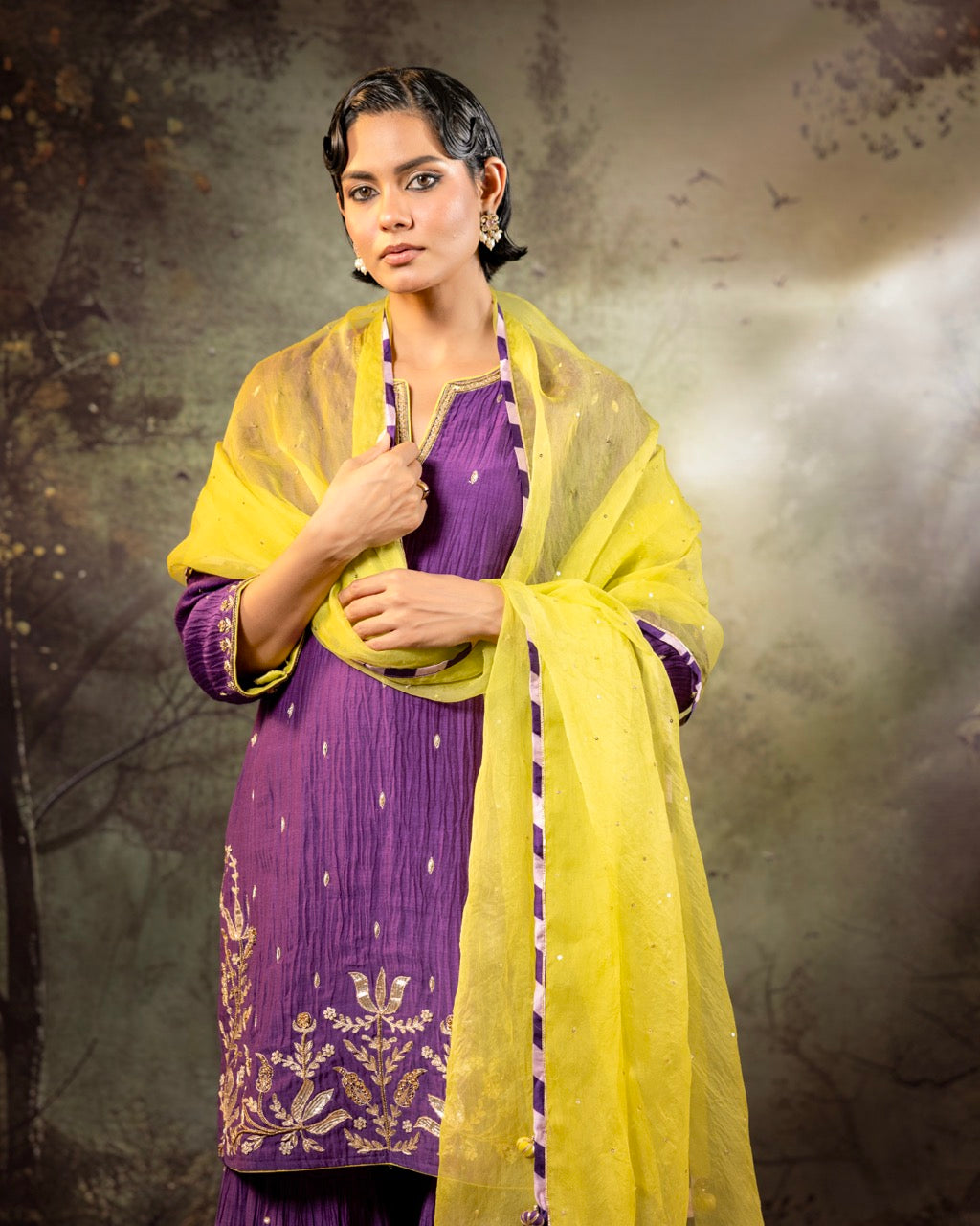Purple Daman Lappa Sharara Set