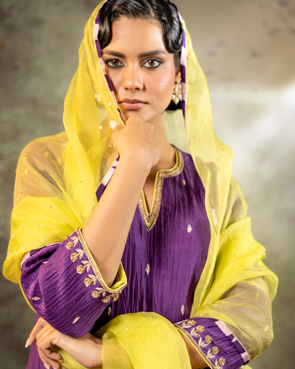 Purple Daman Lappa Sharara Set