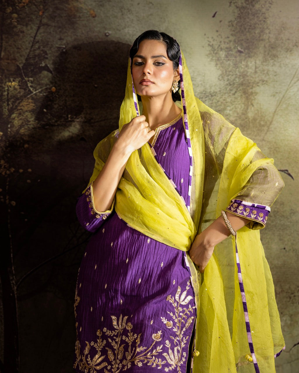 Purple Daman Lappa Sharara Set
