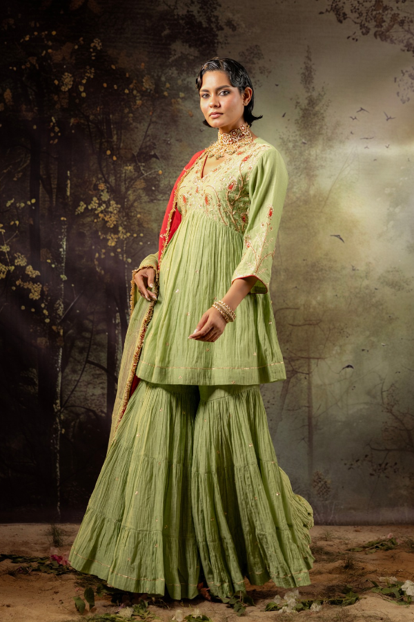 Elaichi Green Ambi Sharara Set