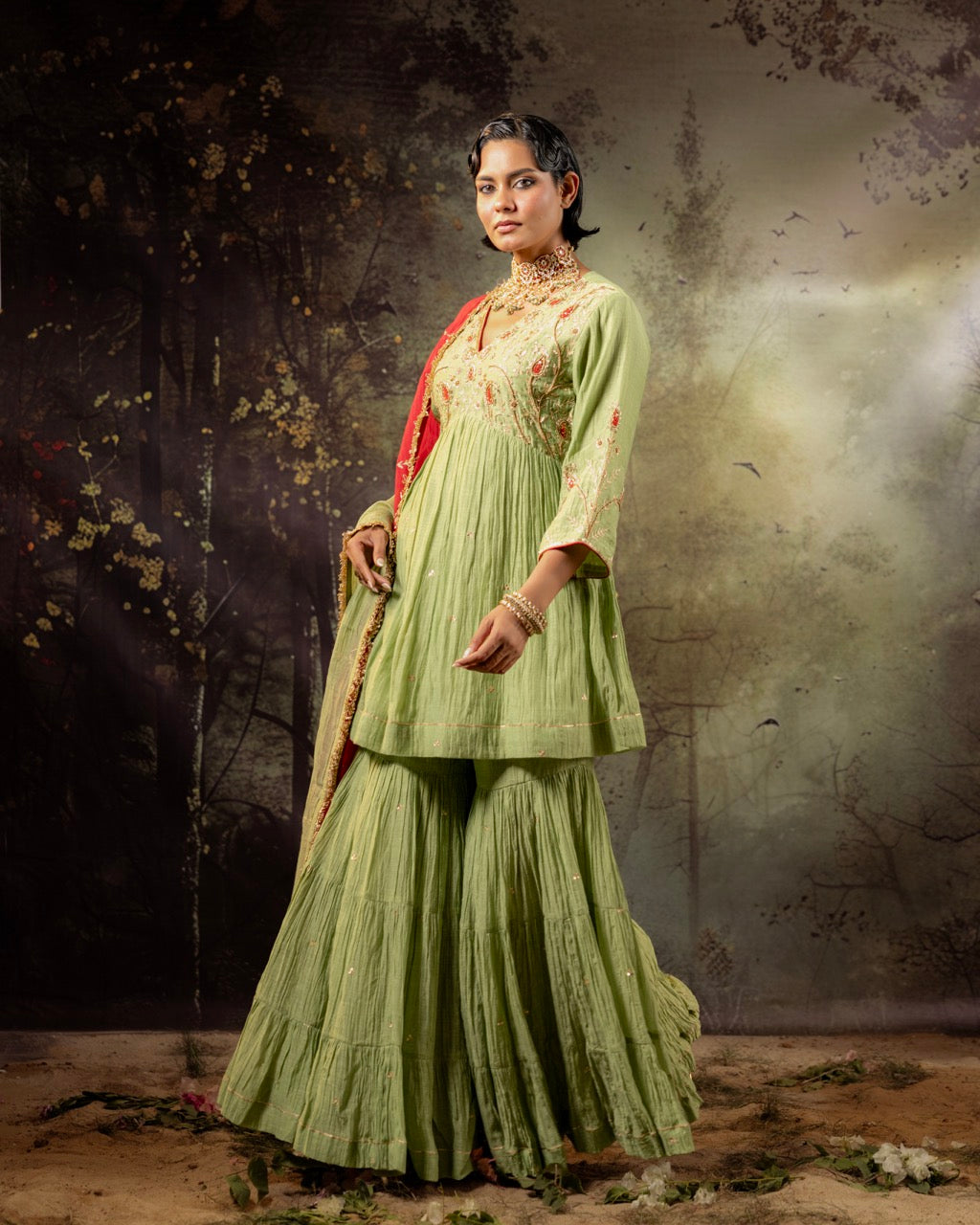 Elaichi Green Ambi Sharara Set