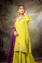 Neon Green Daman Lappa Sharara Set