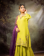 Neon Green Daman Lappa Sharara Set