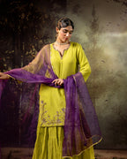 Neon Green Daman Lappa Sharara Set
