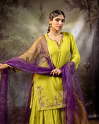 Neon Green Daman Lappa Sharara Set