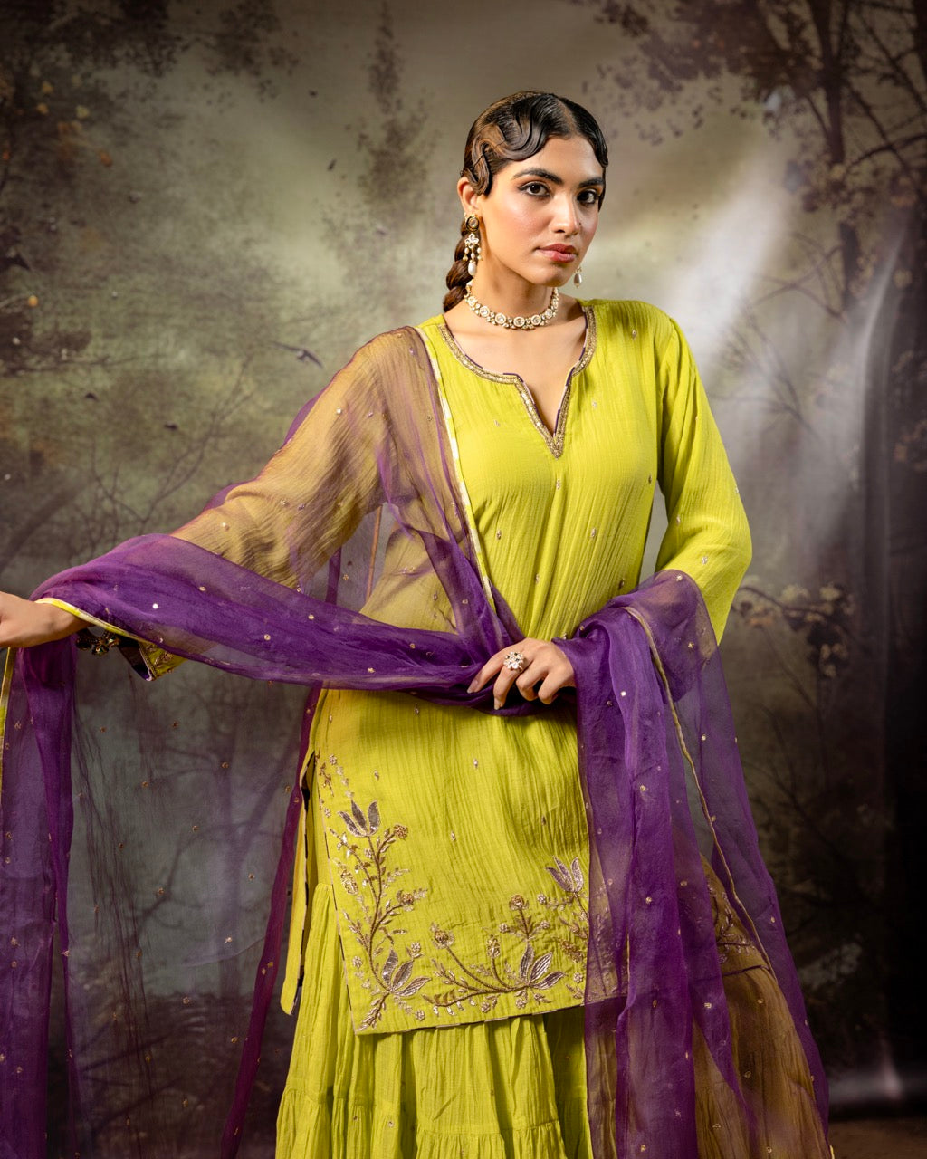 Neon Green Daman Lappa Sharara Set