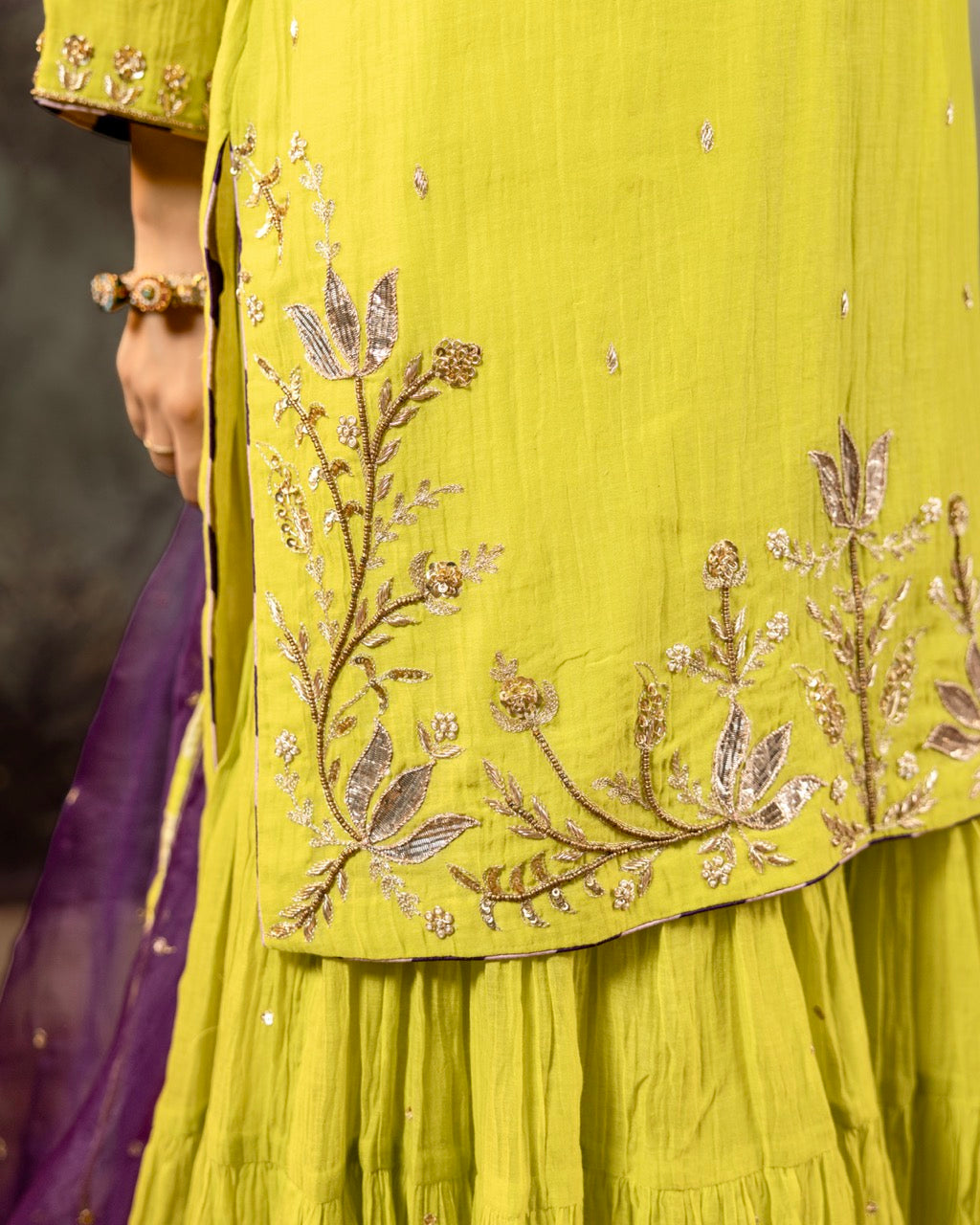 Neon Green Daman Lappa Sharara Set