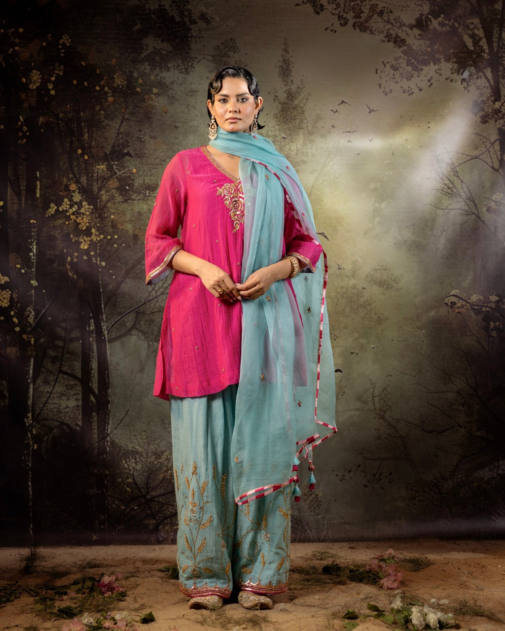 Ice Blue Jaal Farshi Kurta Set