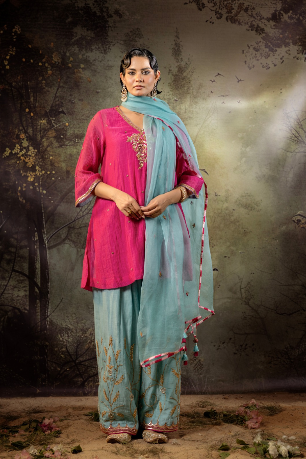 Ice Blue Jaal Farshi Kurta Set