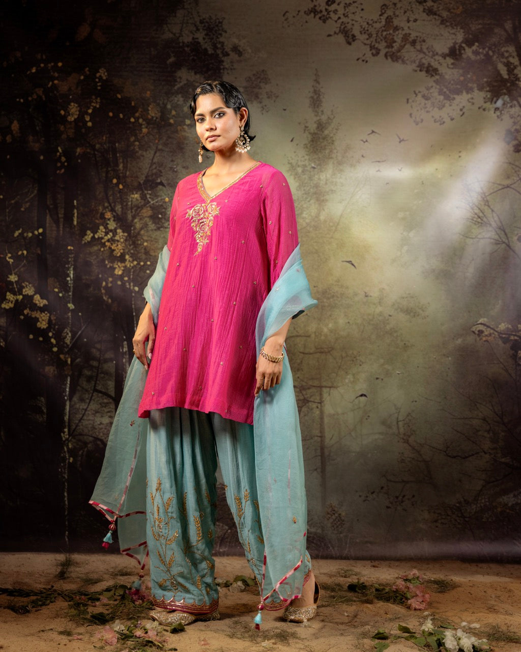 Ice Blue Jaal Farshi Kurta Set