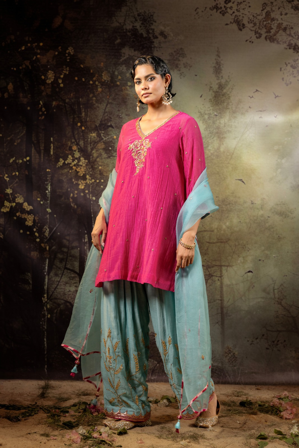 Ice Blue Jaal Farshi Kurta Set