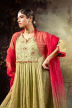 Elaichi Green Center Gathered A-line Kurta Set