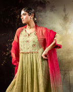 Elaichi Green Center Gathered A-line Kurta Set