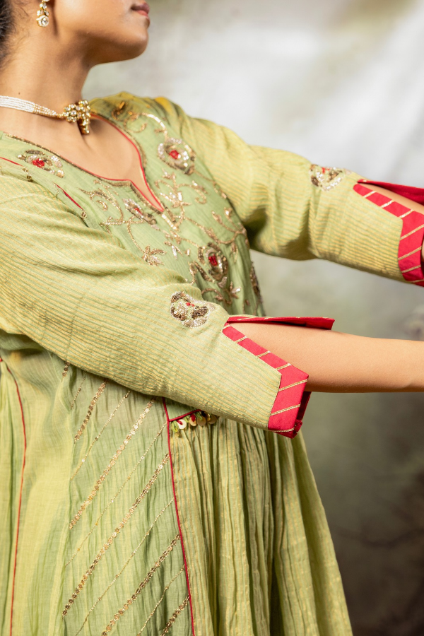 Elaichi Green Center Gathered A-line Kurta Set