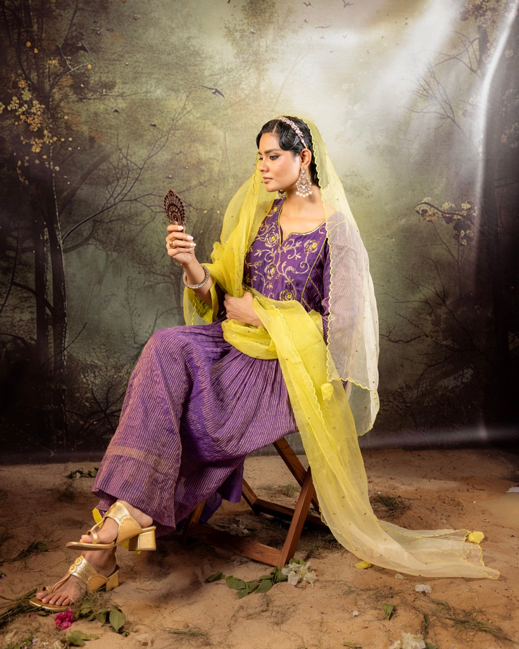 Purple Center Gathered A-line Kurta Set