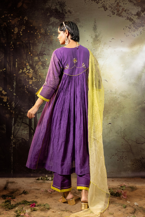 Purple Center Gathered A-line Kurta Set