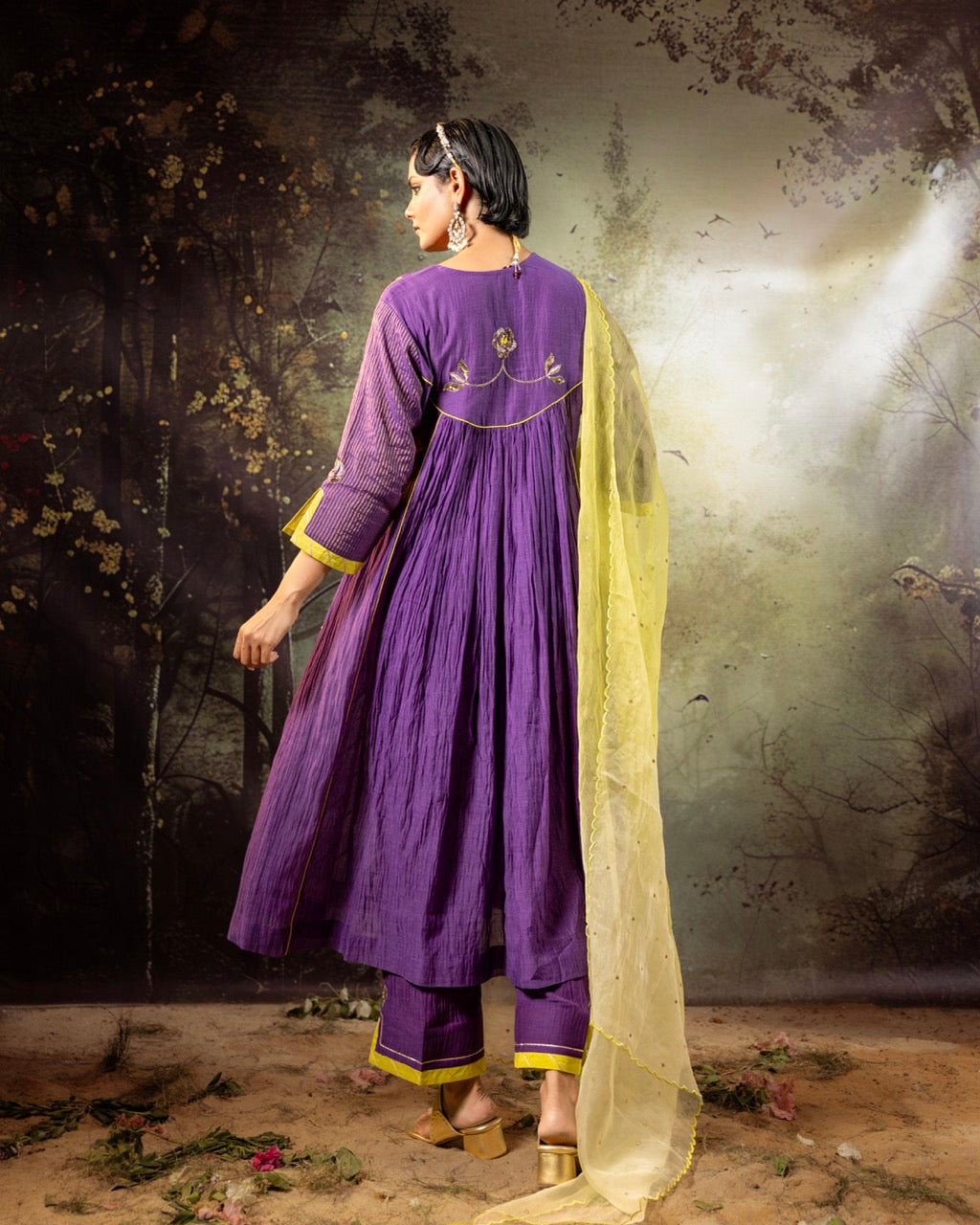 Purple Center Gathered A-line Kurta Set