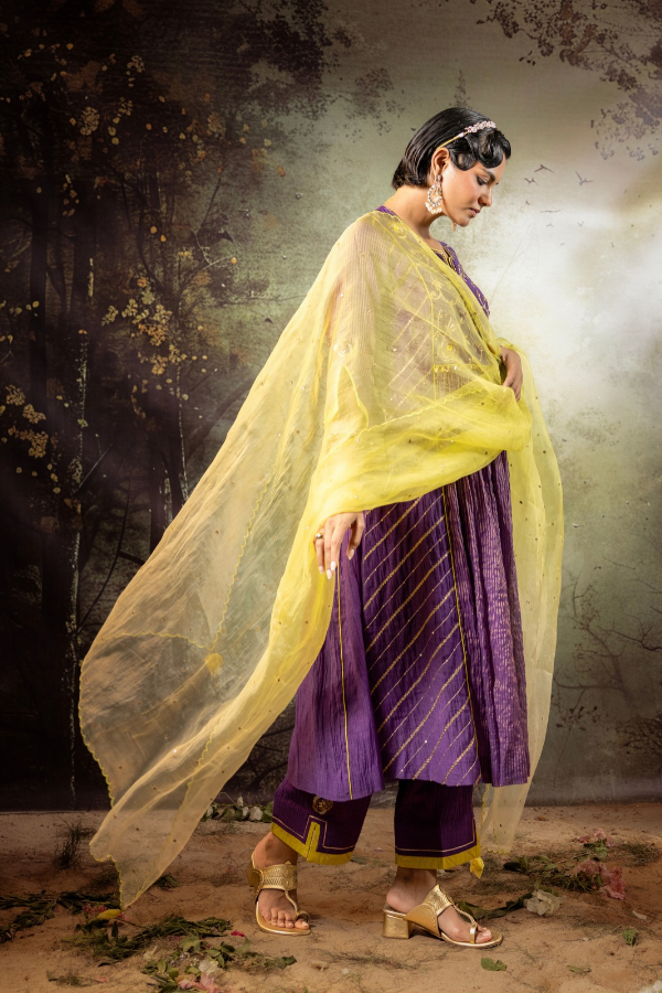 Purple Center Gathered A-line Kurta Set