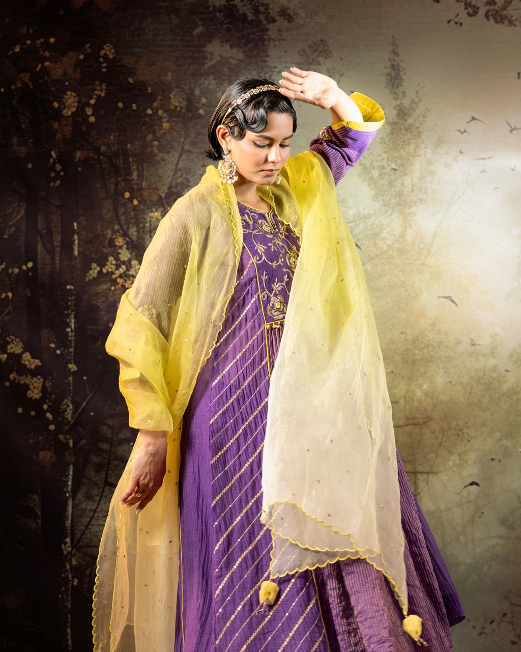 Purple Center Gathered A-line Kurta Set