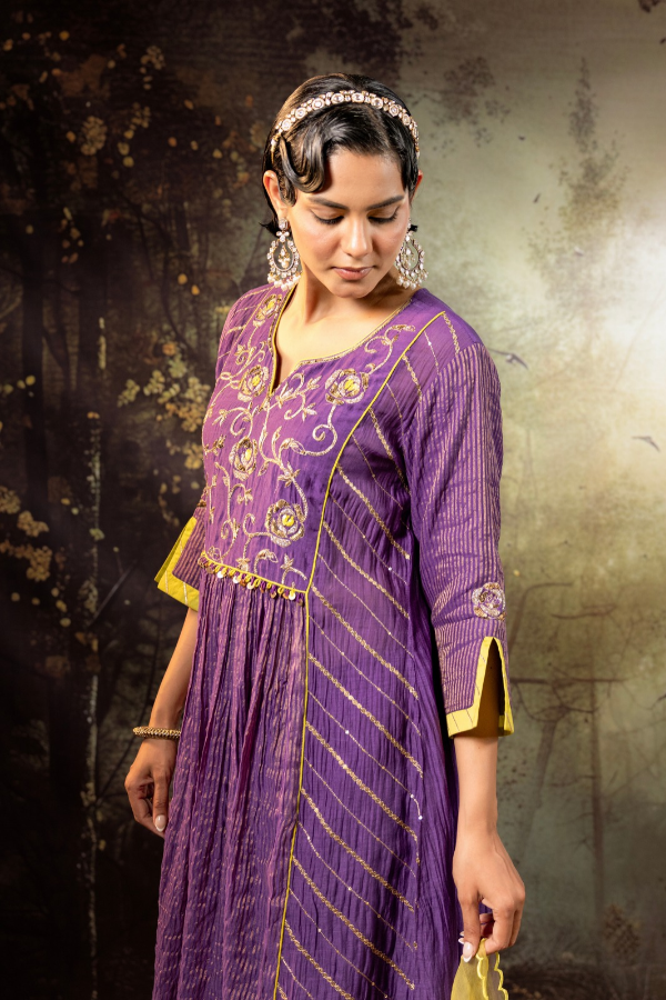 Purple Center Gathered A-line Kurta Set