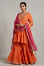 Orange Narrow Gathered Sharara Set