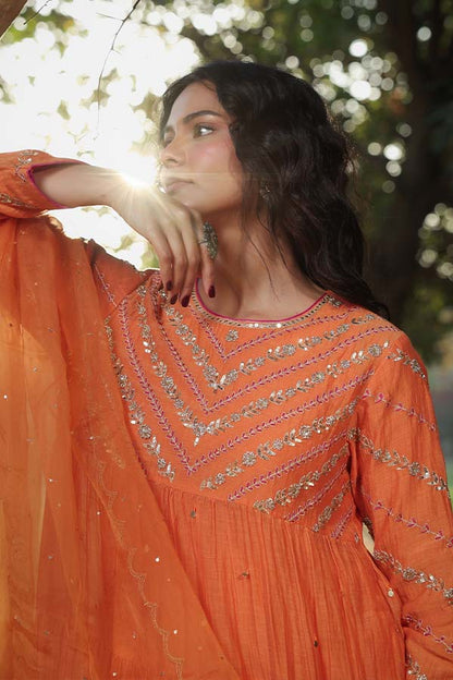 Orange Tier Anarkali Set