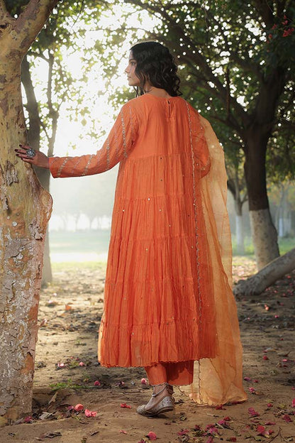 Orange Tier Anarkali Set