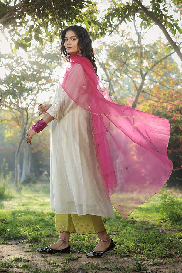 Pearl White Sequinn Side Panel Kurta Set