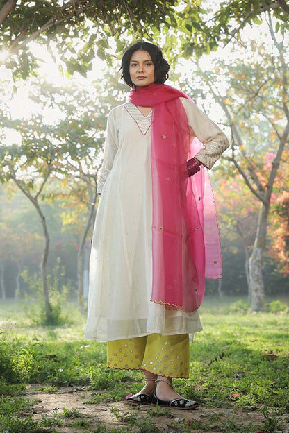 Pearl White Sequinn Side Panel Kurta Set