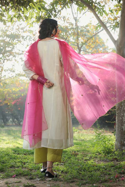 Pearl White Sequinn Side Panel Kurta Set