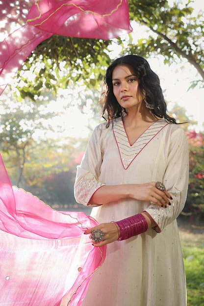 Pearl White Sequinn Side Panel Kurta Set