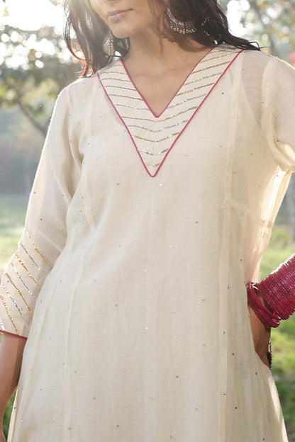 Pearl White Sequinn Side Panel Kurta Set