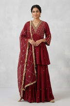 Dark Red Moti Jaal Sharara Set