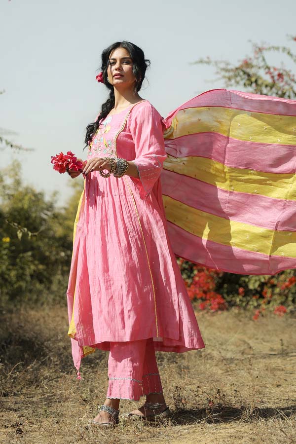 Coral Pink Applique Kurta Set