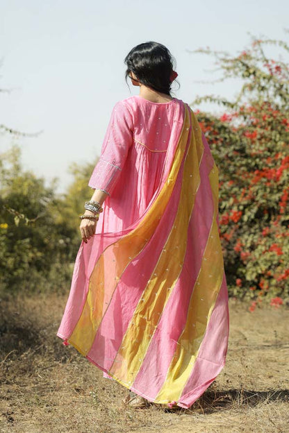 Coral Pink Applique Kurta Set