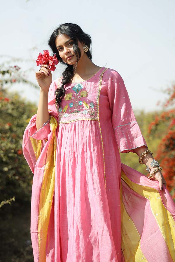 Coral Pink Applique Kurta Set