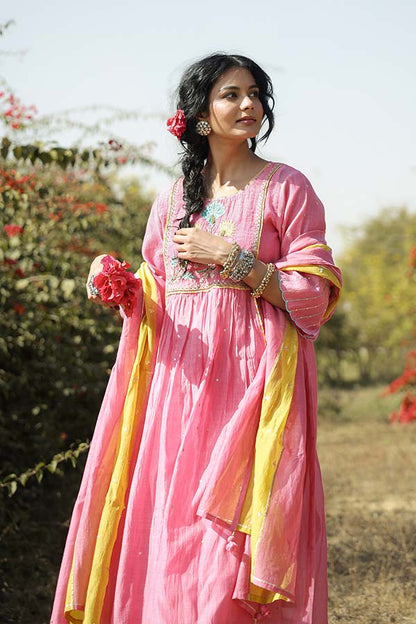 Coral Pink Applique Kurta Set