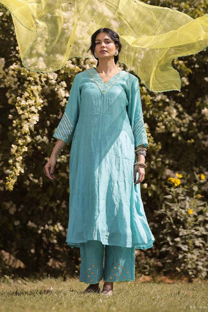 Rama Blue Sequinn Side Panel Kurta Set